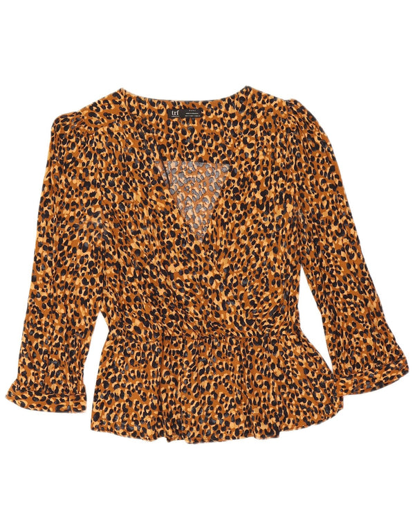 Camicetta corta a maniche lunghe da donna Zara UK 10 piccola stampa animalier marrone