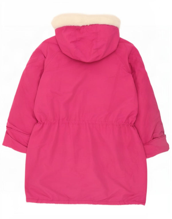 Giacca parka oversize con cappuccio da donna vintage UK 16 grande poliestere rosa