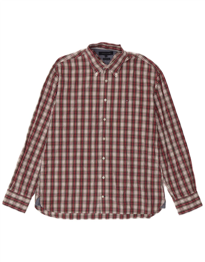Camicia da uomo Tommy Hilfiger XL in cotone a quadri rossi