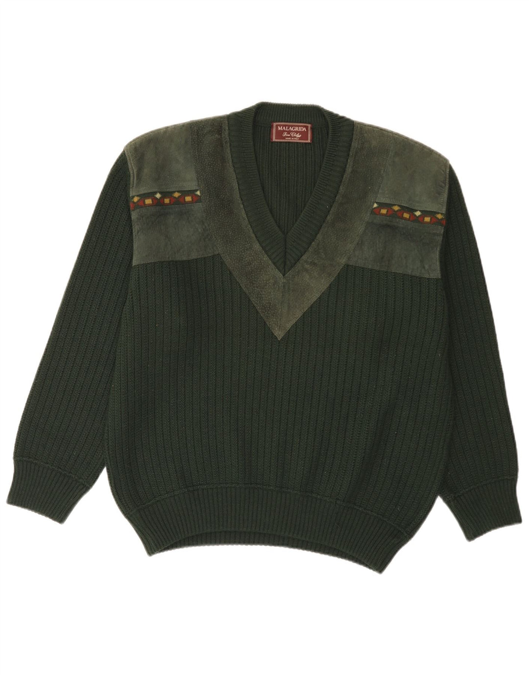 MALAGRIDA Maglione da uomo con scollo a V Grande poliacrilico geometrico verde