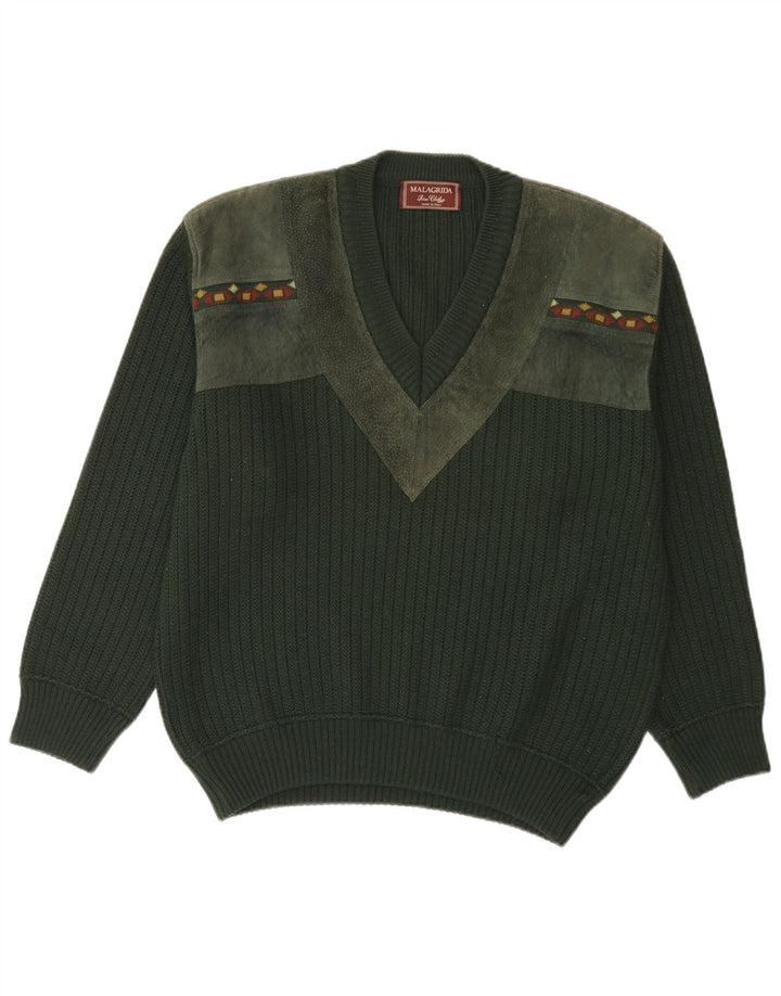 MALAGRIDA Maglione da uomo con scollo a V Grande poliacrilico geometrico verde