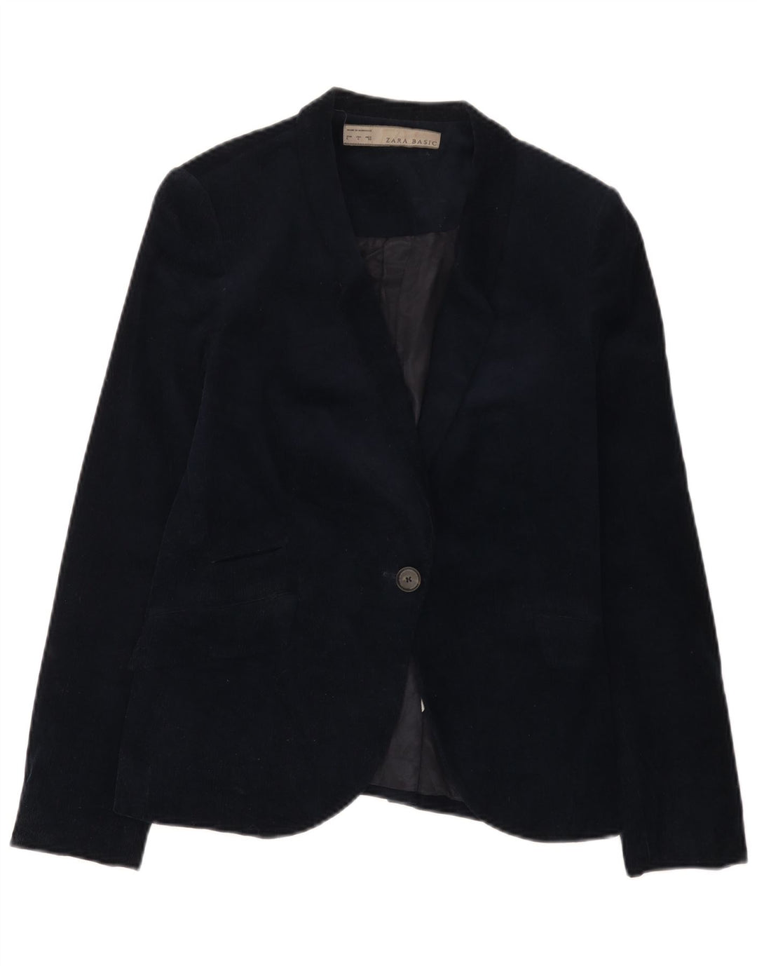 Giacca blazer da donna in velluto a coste a 1 bottone Zara UK 14 grande in cotone blu navy