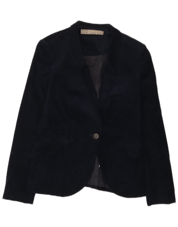 Giacca blazer da donna in velluto a coste a 1 bottone Zara UK 14 grande in cotone blu navy