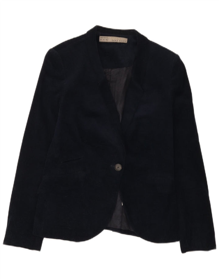 Giacca blazer da donna in velluto a coste a 1 bottone Zara UK 14 grande in cotone blu navy