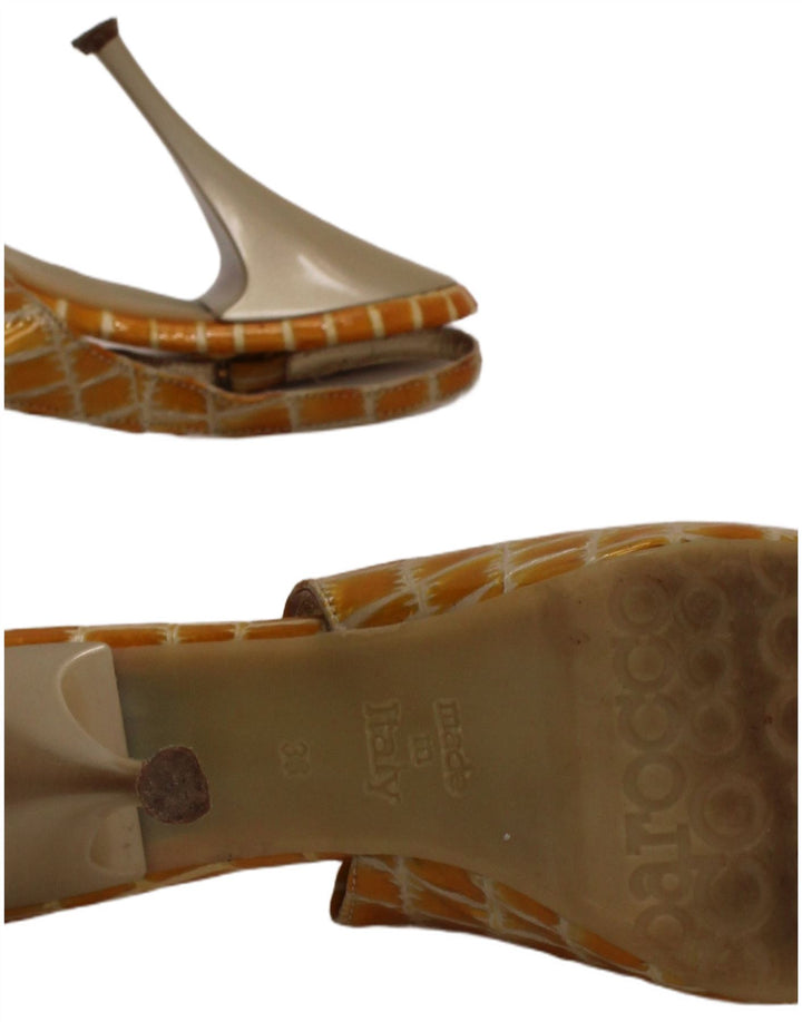 Roccobarocco Scarpe con tacco da donna Slingback Taglia UK 5 Designer con stampa animalier gialla