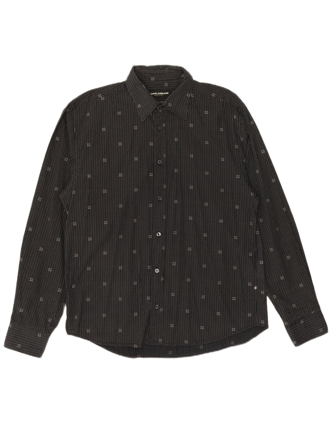 TOM TAILOR Camicia da uomo XL in cotone gessato nero