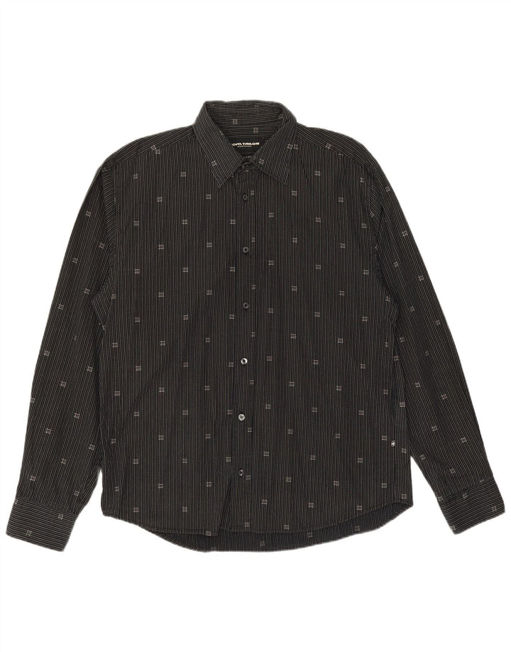 TOM TAILOR Camicia da uomo XL in cotone gessato nero