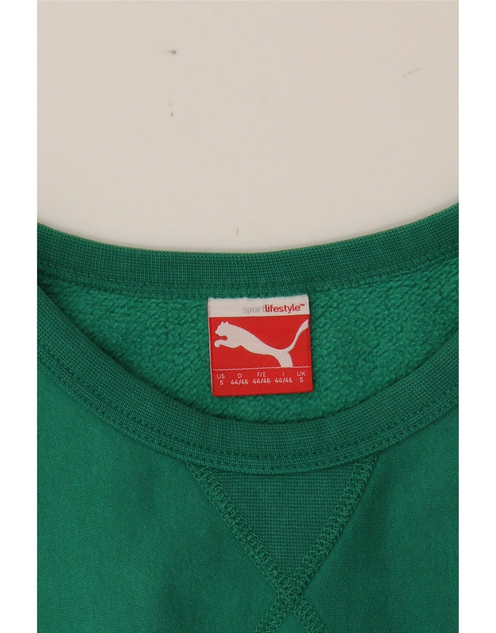 PUMA Mens Sweatshirt Jumper Small Green Colourblock Vintage Puma and Second-Hand Puma from Messina Hembry 