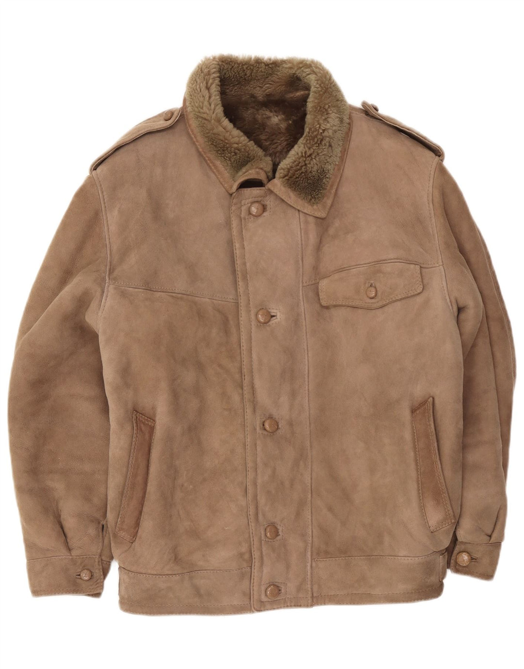 Giubbotto militare in shearling vintage da uomo IT 52 XL Beige