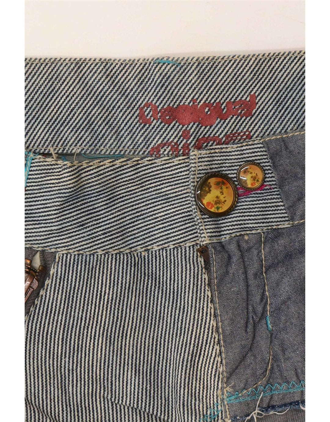 Desigual Pantaloncini regolari da donna EU 36 Small W28 Navy Blue Patchwork Cotton