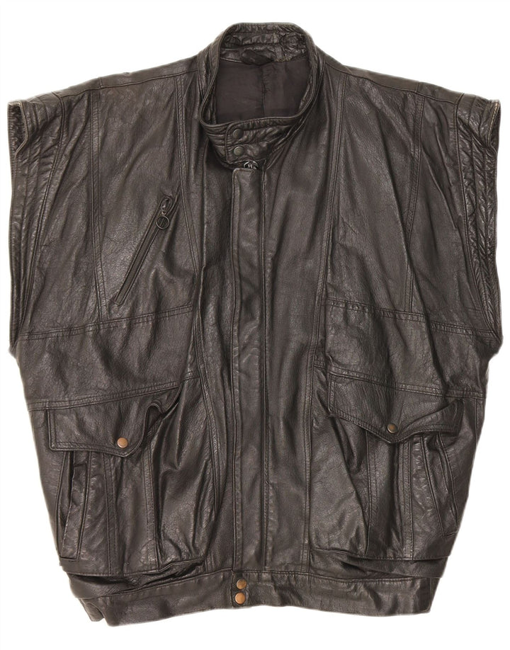 Gilet in pelle da uomo vintage UK 40 grande in pelle nera