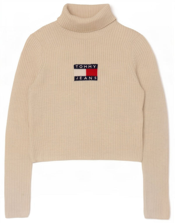 Maglione maglione con collo alto grafico da donna Tommy Hilfiger UK 14 grande bianco