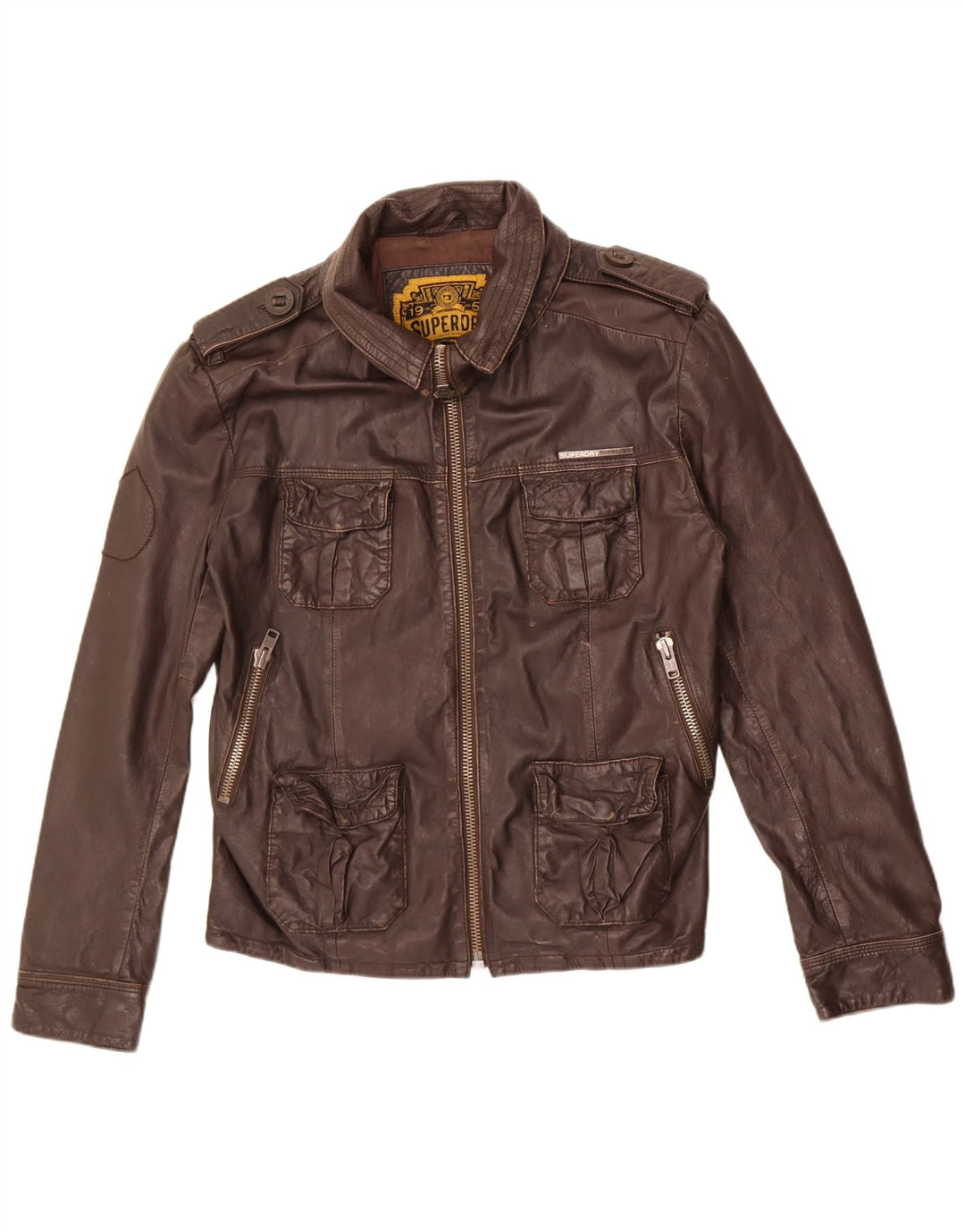 Giacca in pelle militare da uomo Superdry UK 42 XL in pelle marrone