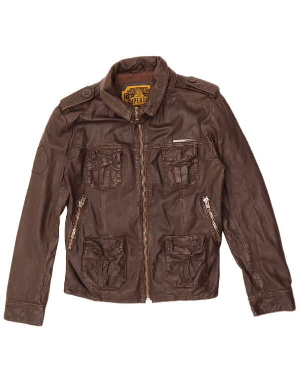 Giacca in pelle militare da uomo Superdry UK 42 XL in pelle marrone