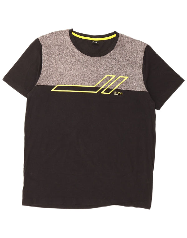 T-shirt grafica da uomo HUGO BOSS Top Large in cotone color block nero
