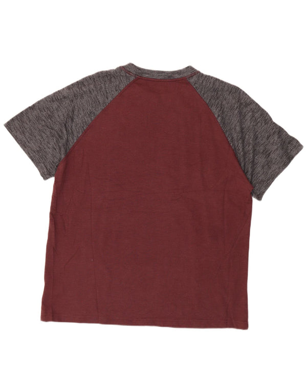 T-shirt da uomo EDDIE BAUER Top XL in cotone color block bordeaux