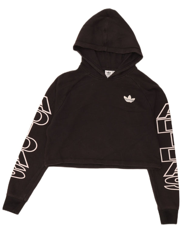 Felpa con cappuccio oversize con grafica corta Adidas da donna UK 6 XS cotone nero