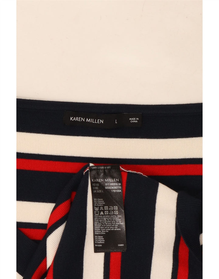 KAREN MILLEN Top da donna a maniche lunghe UK 14 Large a righe multicolori