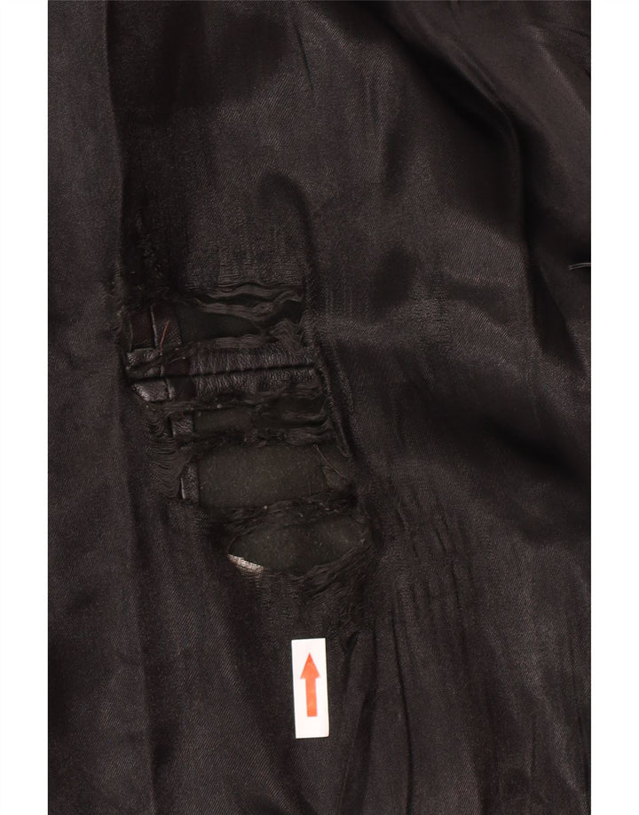 Giacca in pelle doppiopetto vintage da uomo UK 34 XS nera retrò
