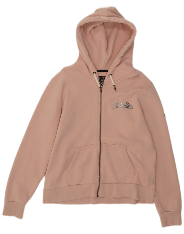 Felpa con cappuccio e zip grafica da donna Superdry UK 14 grande cotone rosa
