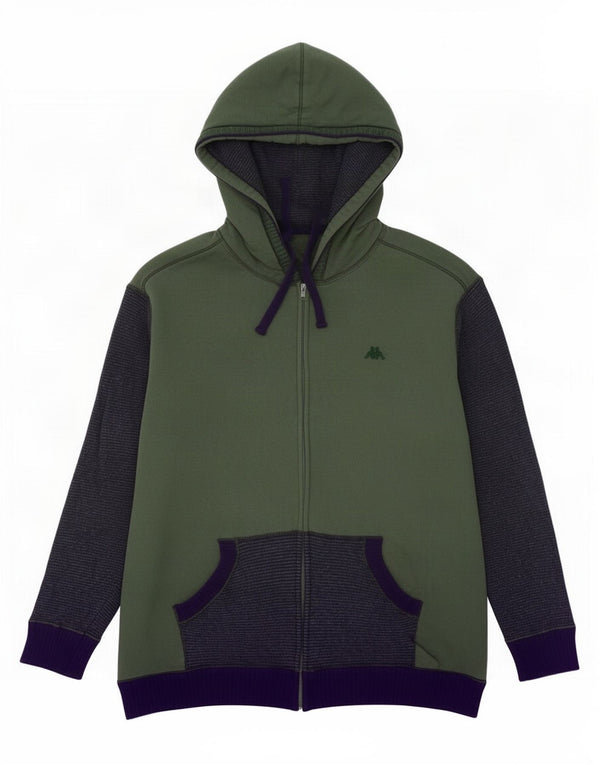 Maglione con cappuccio e zip da uomo Kappa XL in lana d'agnello color block verde