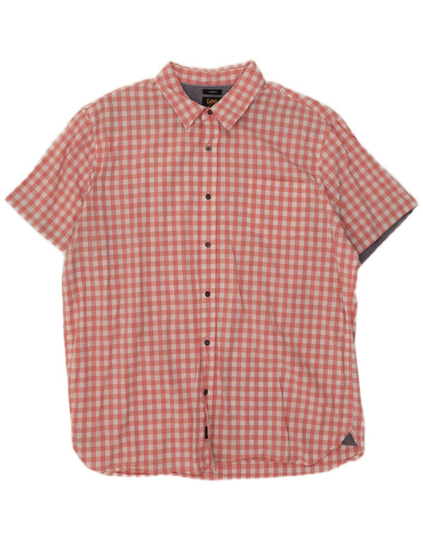 Camicia Lee da uomo elasticizzata a maniche corte vestibilità regolare 2XL cotone a quadretti rosa