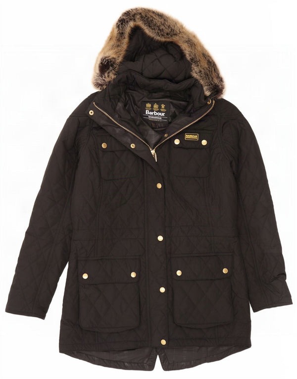 Giacca Parka trapuntata con cappuccio dalla vestibilità rilassata da donna Barbour UK 10 piccola nera