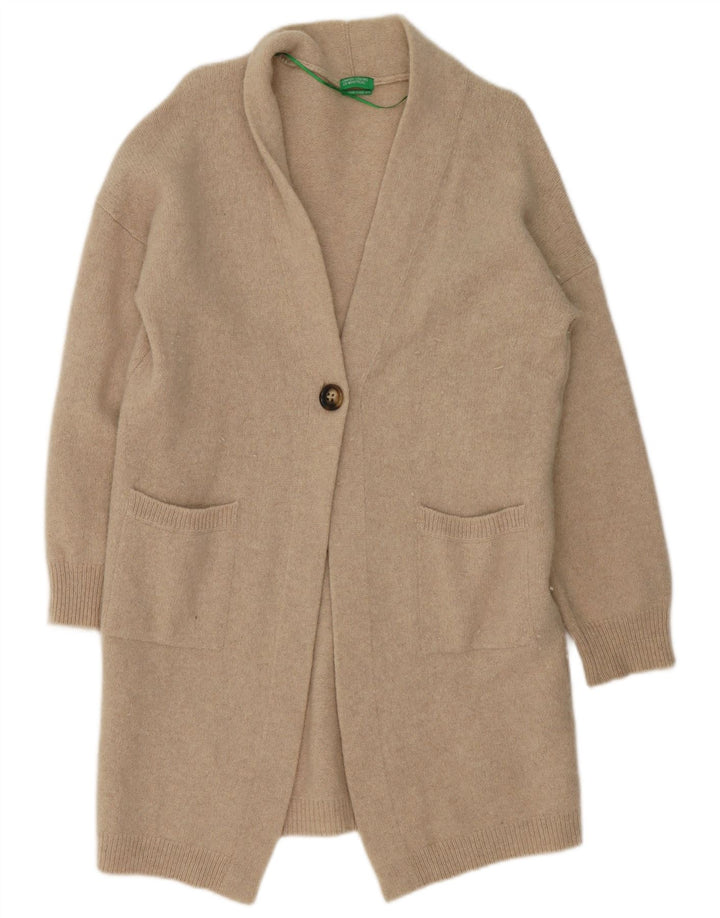 Maglione cardigan lungo da donna Benetton UK 14 Large Beige Lana