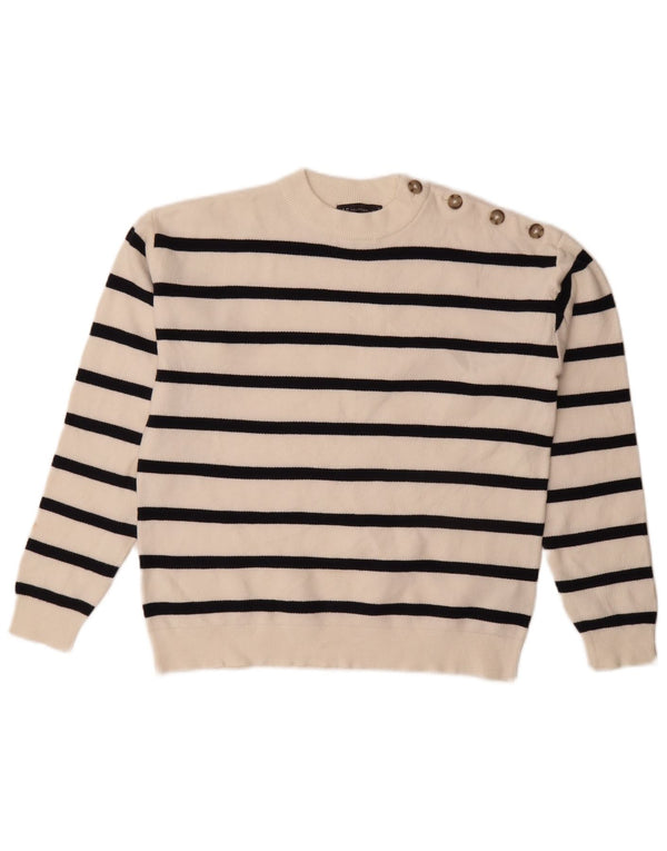 Maglione maglione girocollo da donna Marks & Spencer UK 10 piccolo a righe bianche