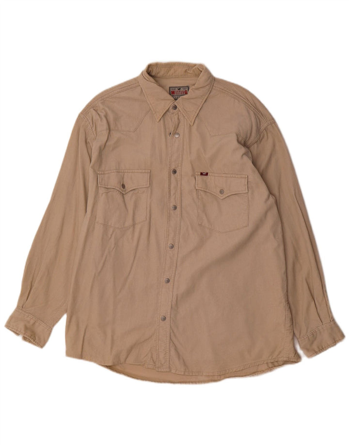 Camicia da uomo in velluto a coste Mustang grande in cotone beige
