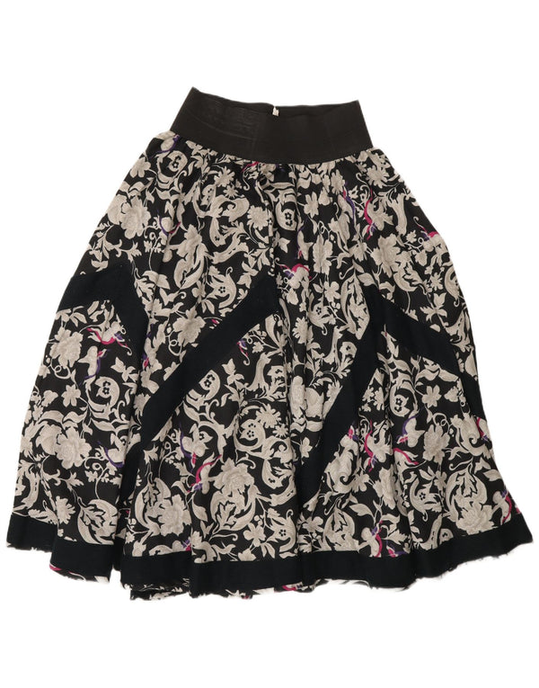 Gonna svasata da donna vintage media W26 in viscosa floreale nera