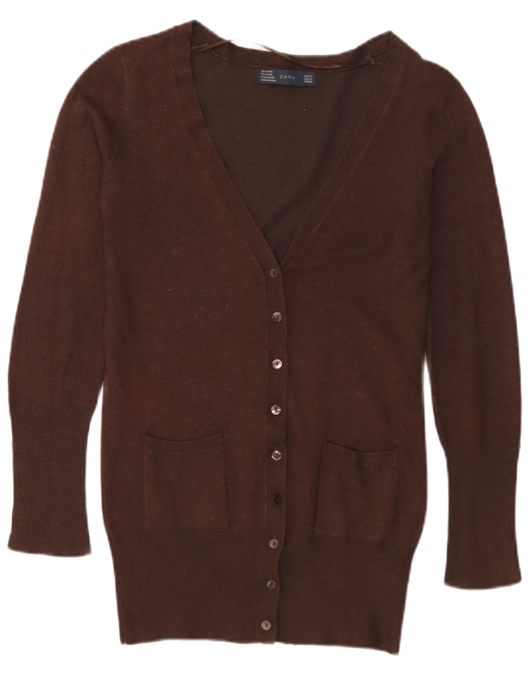 Maglione cardigan da donna Zara UK 12 Rayon marrone medio