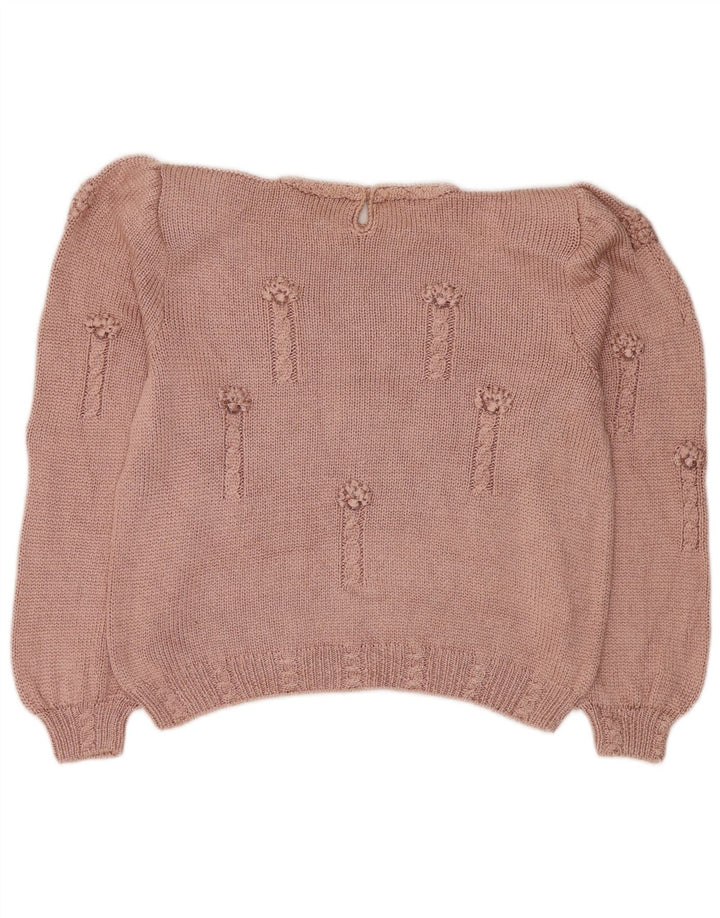 Maglione maglione girocollo corto da donna vintage UK 16 grande rosa