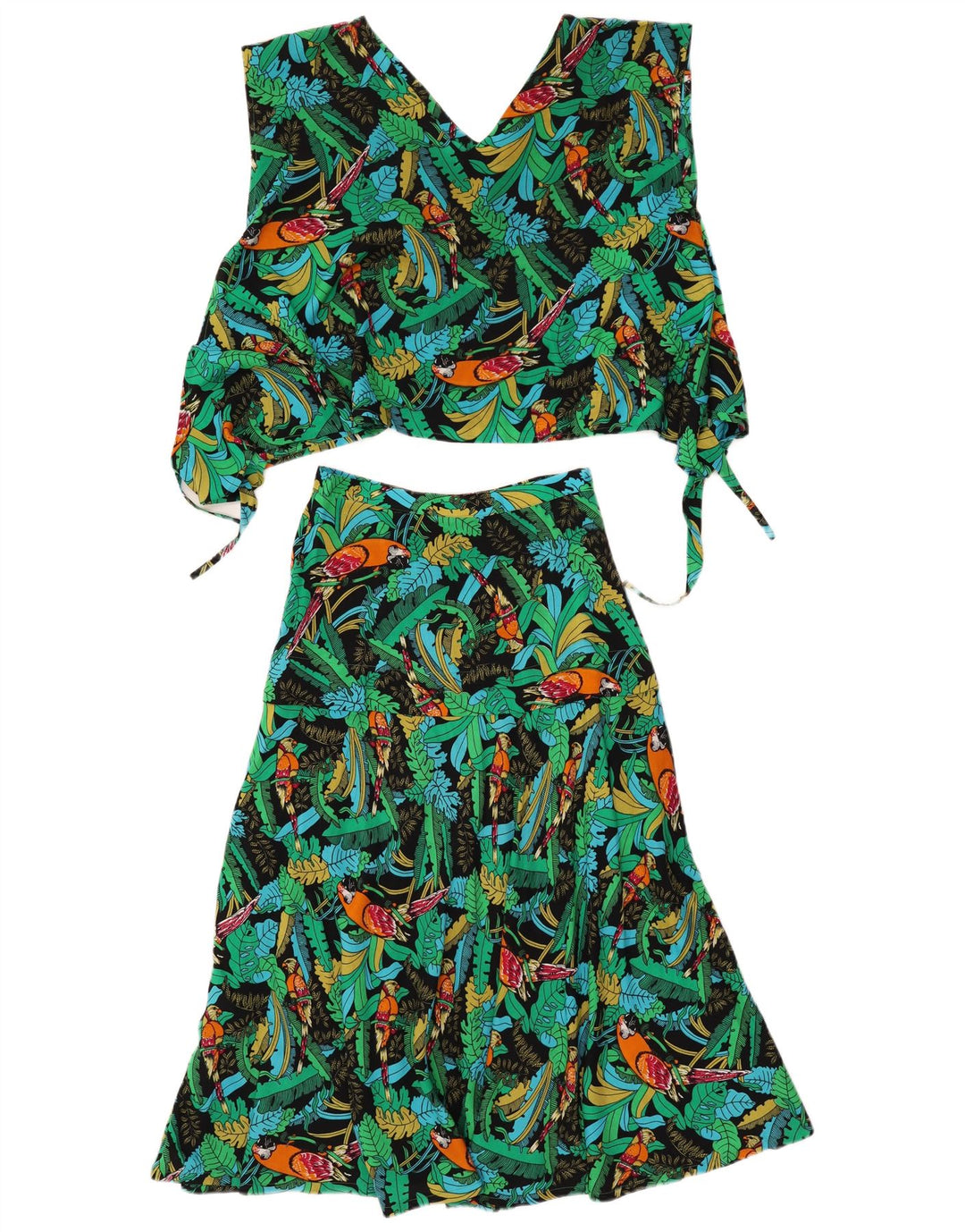 Set gonna vintage da donna in 2 pezzi media W26 verde floreale hawaiano