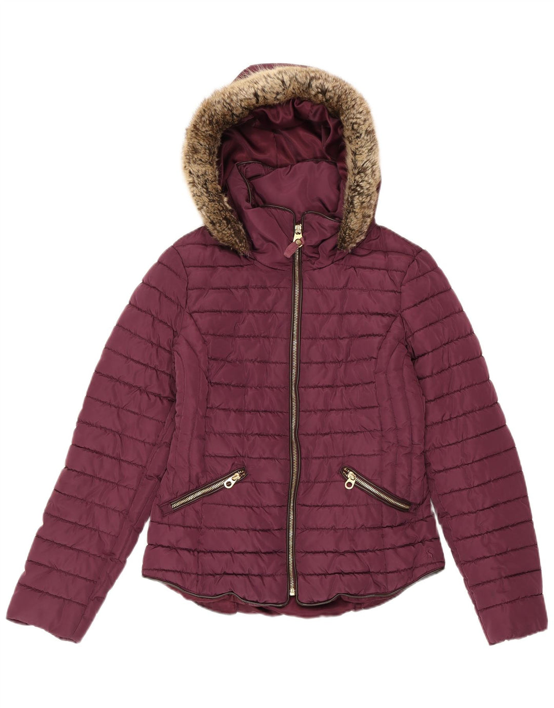 JOULES giacca imbottita con cappuccio da donna UK 10 piccola bordeaux in poliestere