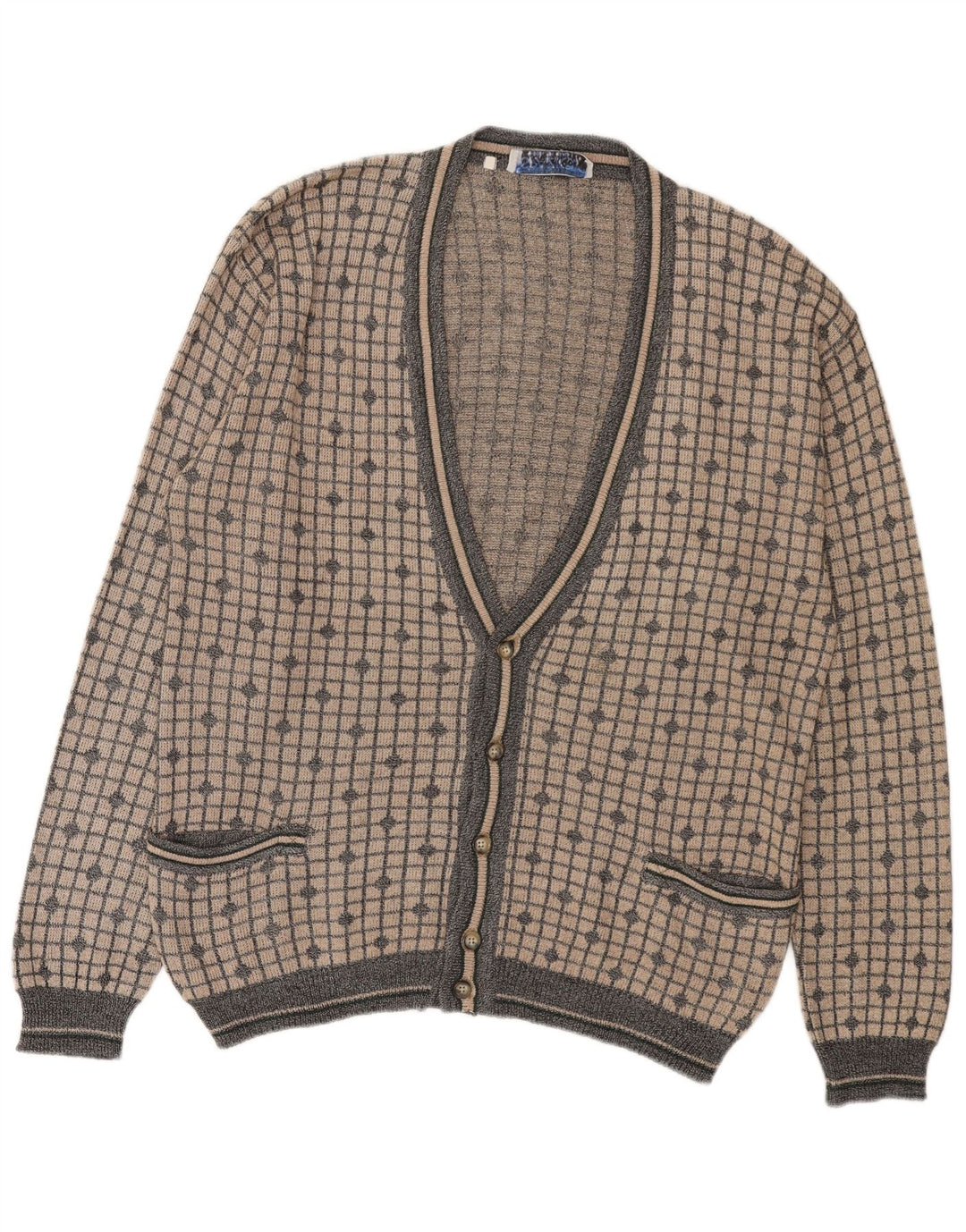 Maglione Cardigan Uomo Spazio IT 52 Large Beige Check Cotton
