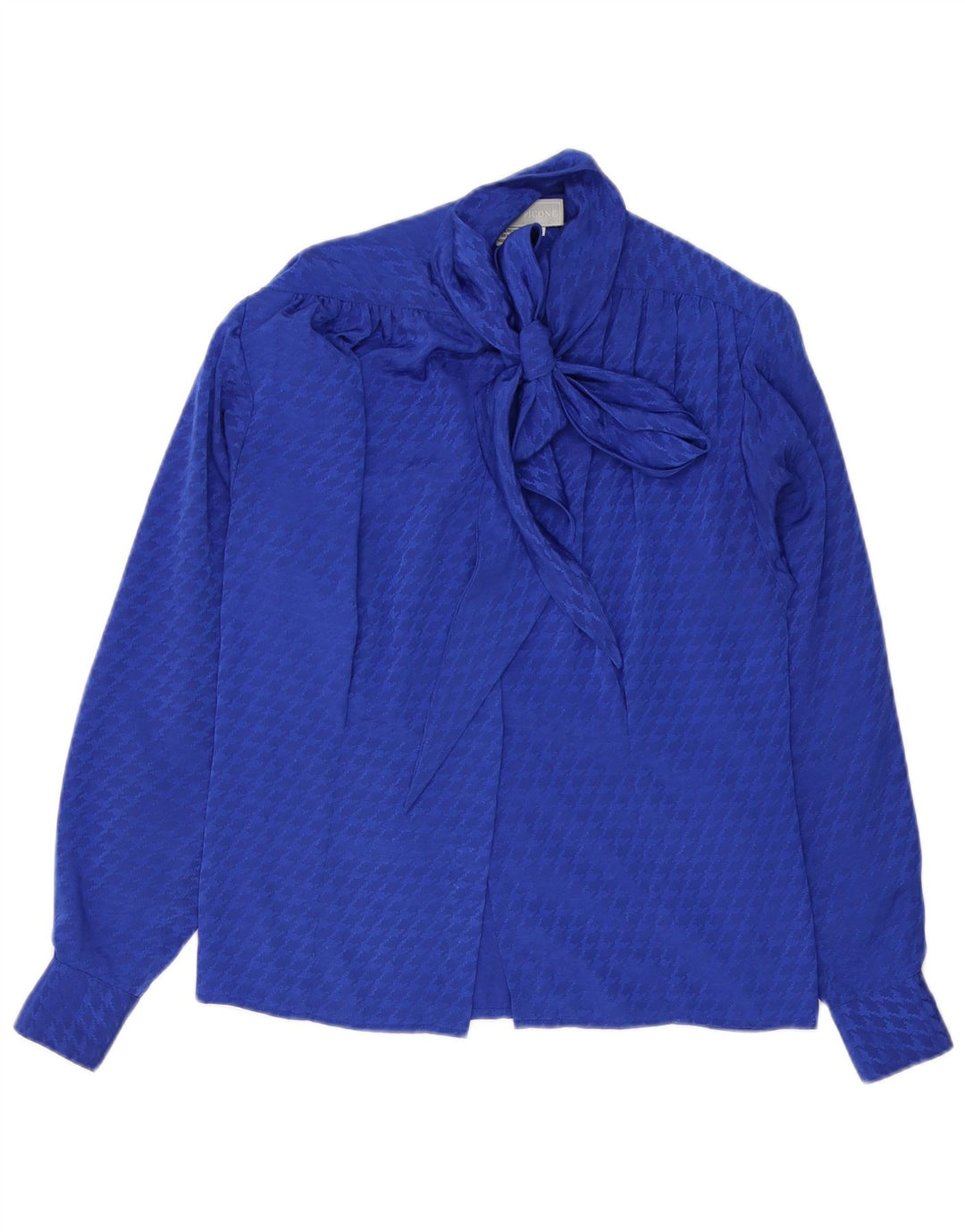 Camicetta da donna con cravatta frontale da donna Evan Picone US 4 piccolo pied de poule blu