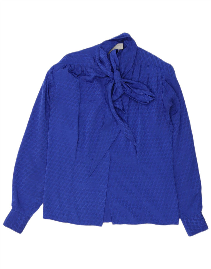 Camicetta da donna con cravatta frontale da donna Evan Picone US 4 piccolo pied de poule blu
