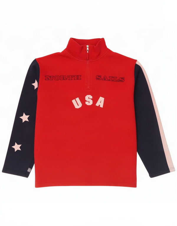 Felpa con zip grafica da uomo North Sails Maglione XL Rosso Colourblock