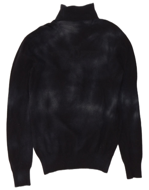 Armani Jeans Donna Maglione Maglione Collo Alto UK 10 Piccolo Blu Navy Tie Dye