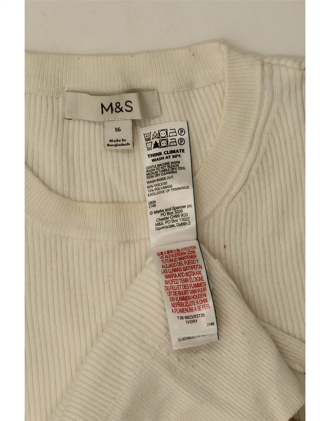 Marks & Spencer Top da donna a maniche lunghe UK 16 Large Bianco in viscosa