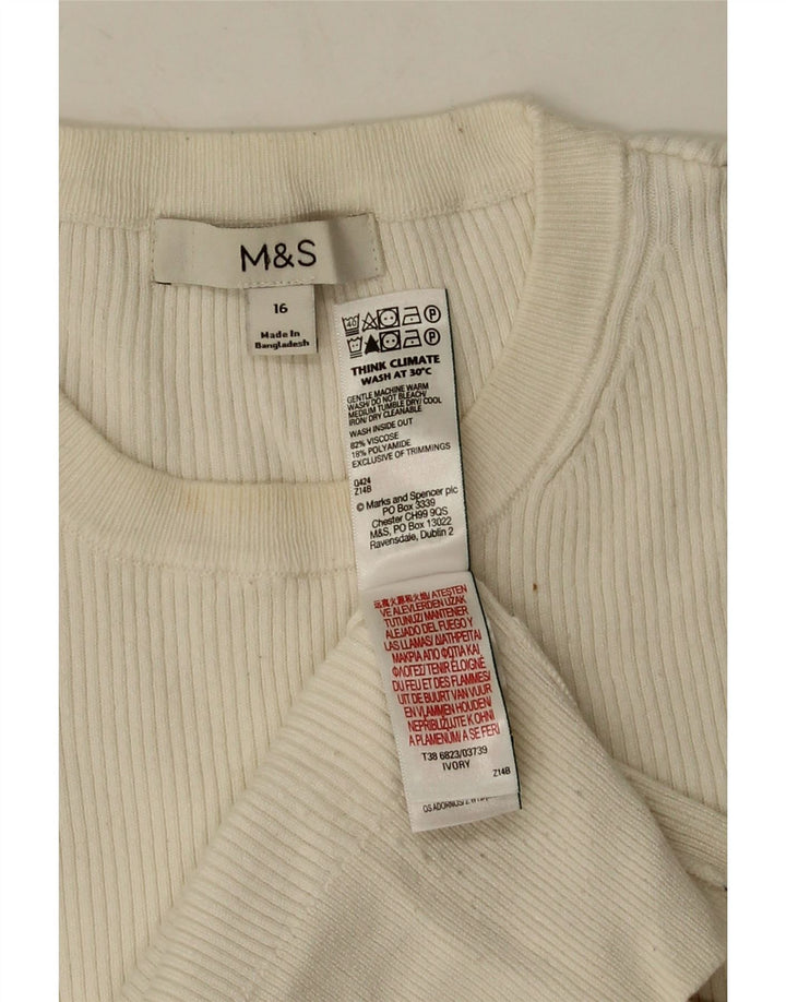 Marks & Spencer Top da donna a maniche lunghe UK 16 Large Bianco in viscosa