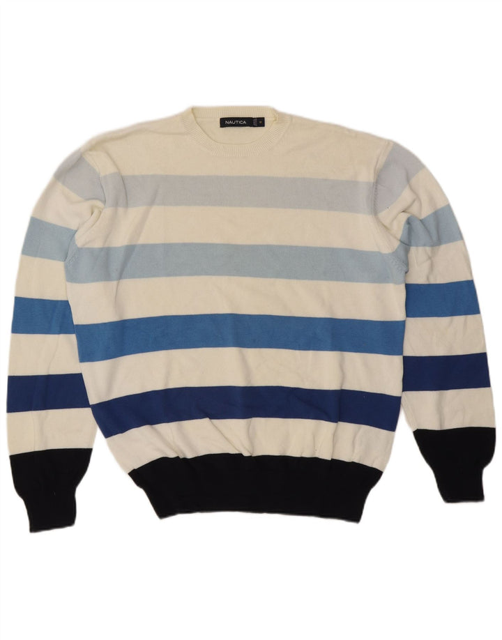 Maglione da uomo girocollo Nautica in cotone a righe bianco sporco medio
