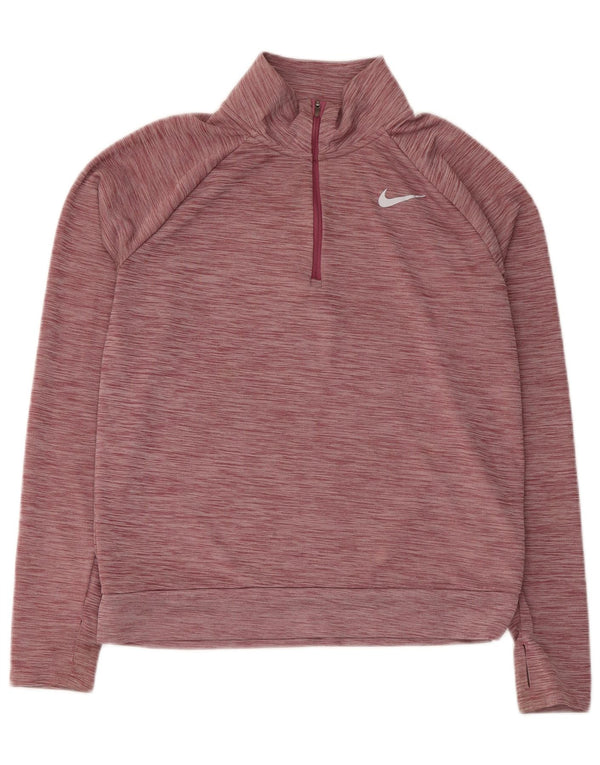 Nike Womens Dri Fit Zip Neck Sweatshirt Jumper Small Burgundy Flecked