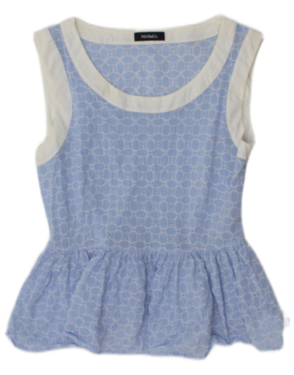 Max & Co. Camicetta senza maniche corta da donna UK 8 piccolo cotone floreale blu