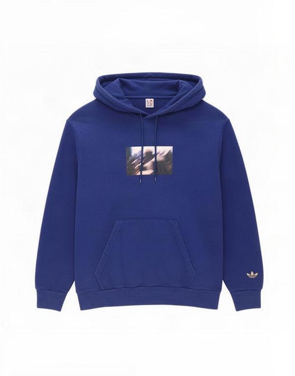 Felpa con cappuccio grafica da uomo Adidas in cotone blu medio