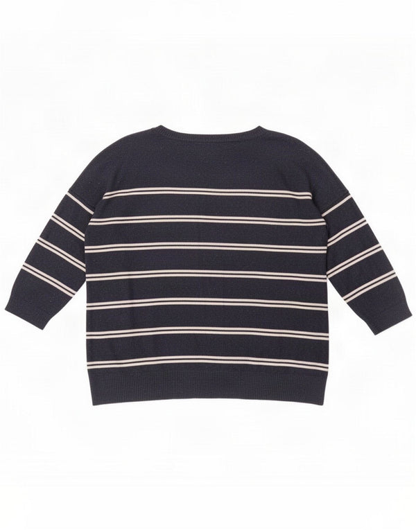 Maglione cardigan da donna con maniche a 3/4 Fat Face UK 14 Large Navy Blue Striped