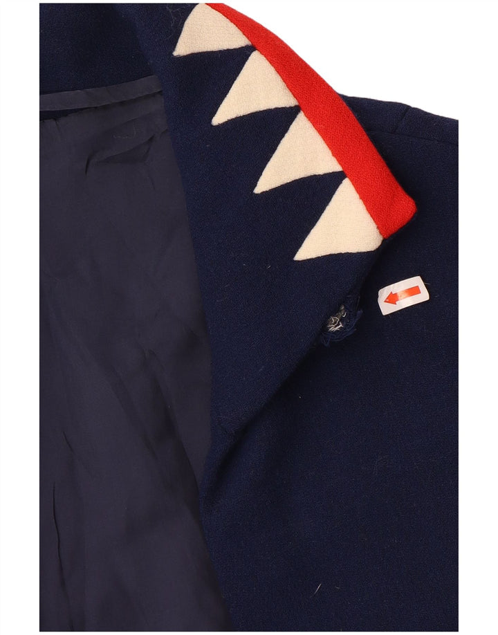 Giacca Bolero vintage da donna UK 10 piccola blu navy geometrica