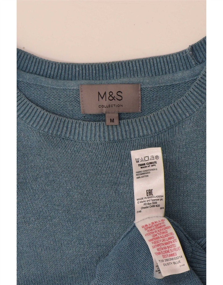 Maglione maglione con scollo a barca da uomo Marks & Spencer in cotone blu medio
