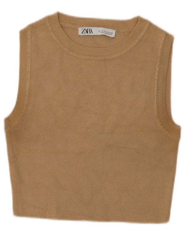 Canotta corta da donna Zara UK 10 piccola Beige